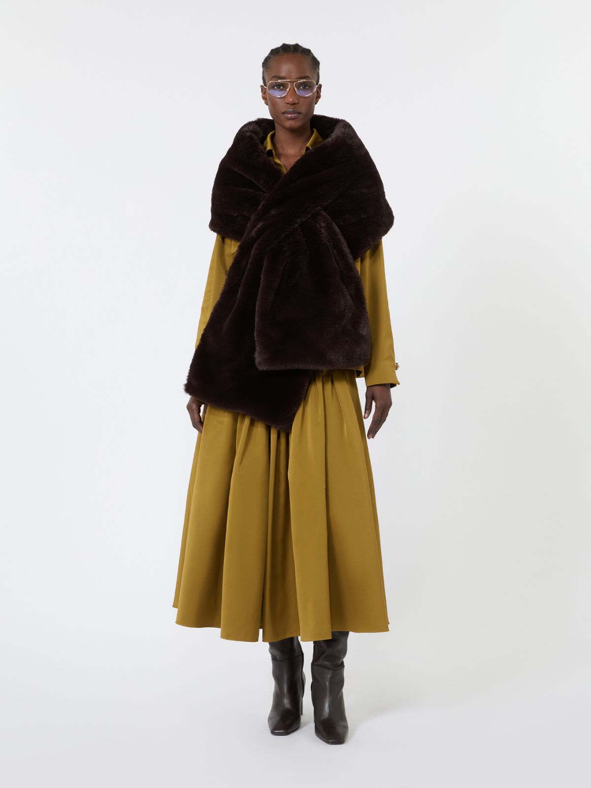 Cotton-blend satin flared skirt + MUSTARD - Max Mara