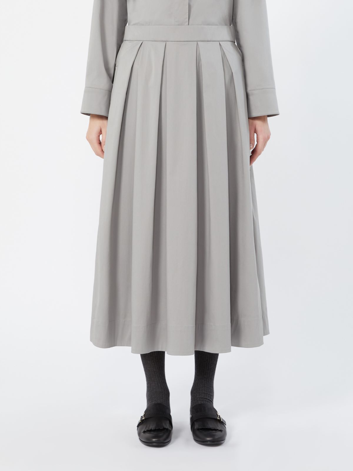 Cotton satin pleated midi skirt - LIGHT GREY - Max Mara - 2