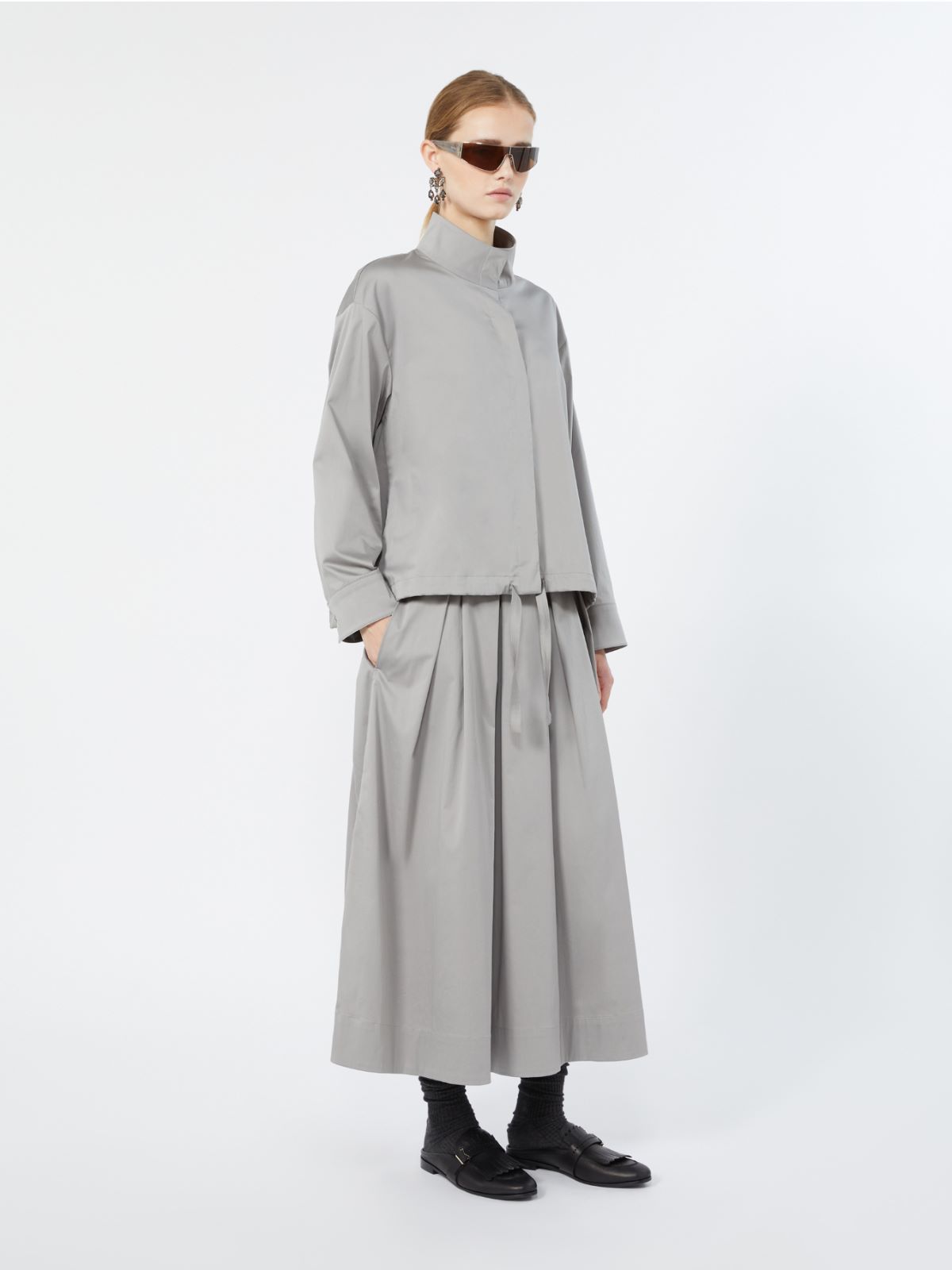Cotton satin pleated midi skirt - LIGHT GREY - Max Mara