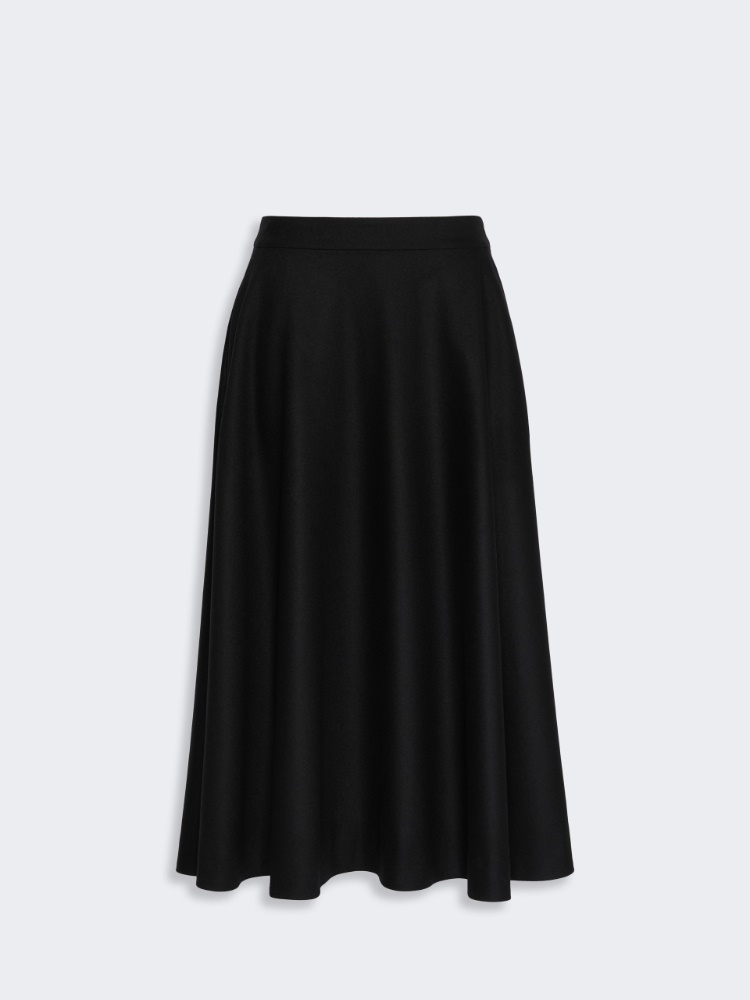 Long wool flannel skirt - BLACK