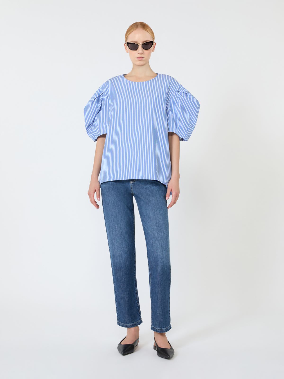 Cotton poplin blouse - LIGHT BLUE