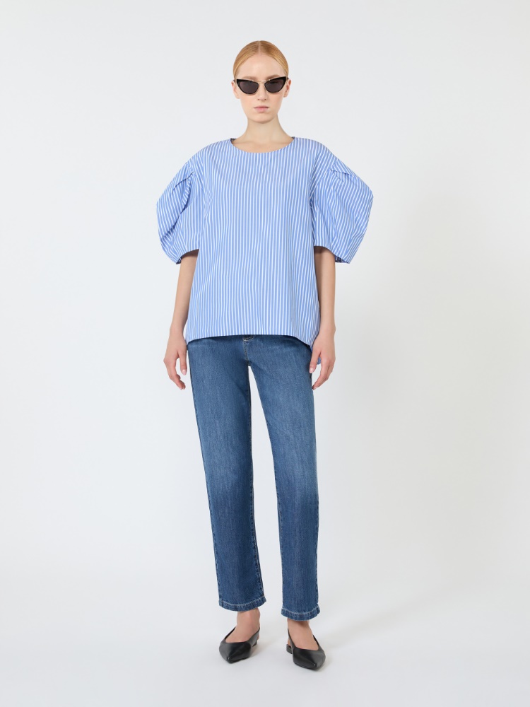 Cotton poplin blouse - LIGHT BLUE
