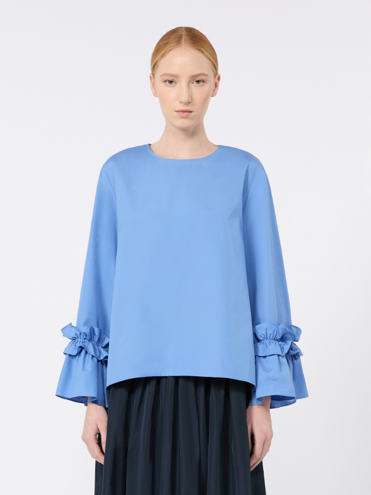 Poplin blouse with ruffles and flounces - LIGHT BLUE - 2