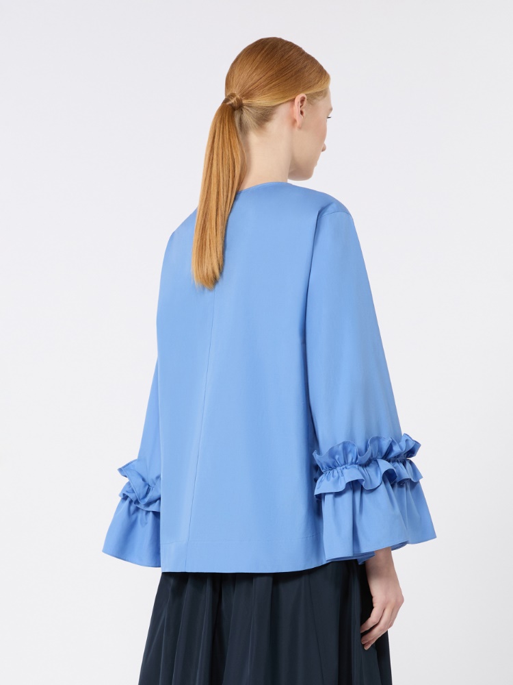 Poplin blouse with ruffles and flounces - LIGHT BLUE - 3