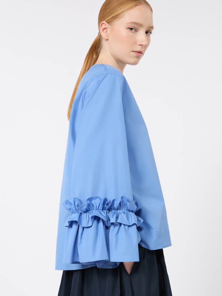 Poplin blouse with ruffles and flounces - LIGHT BLUE - 4