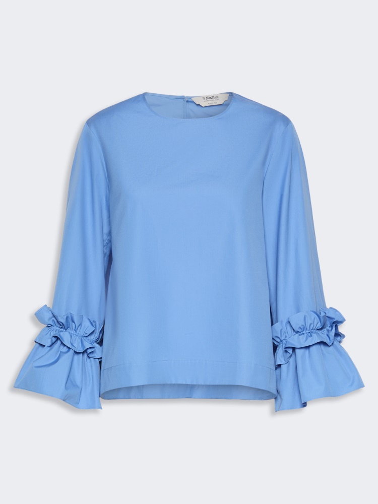 Poplin blouse with ruffles and flounces - LIGHT BLUE