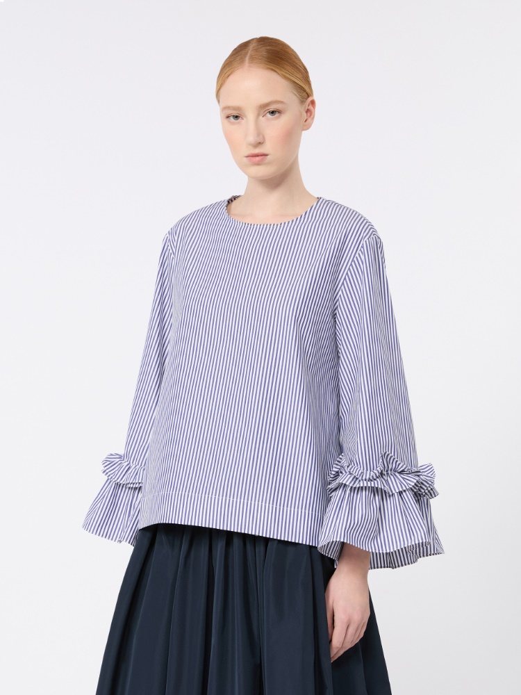 Poplin blouse with ruffles and flounces - LIGHT BLUE - 2