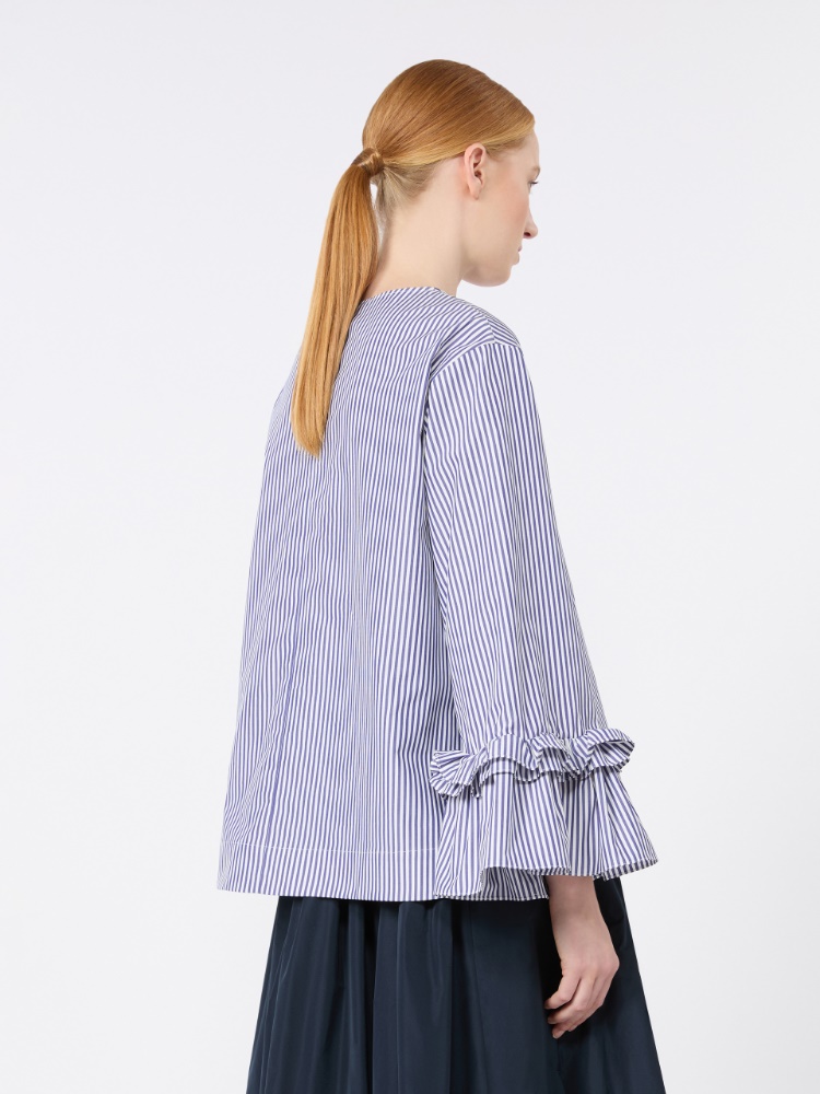 Poplin blouse with ruffles and flounces - LIGHT BLUE - 3