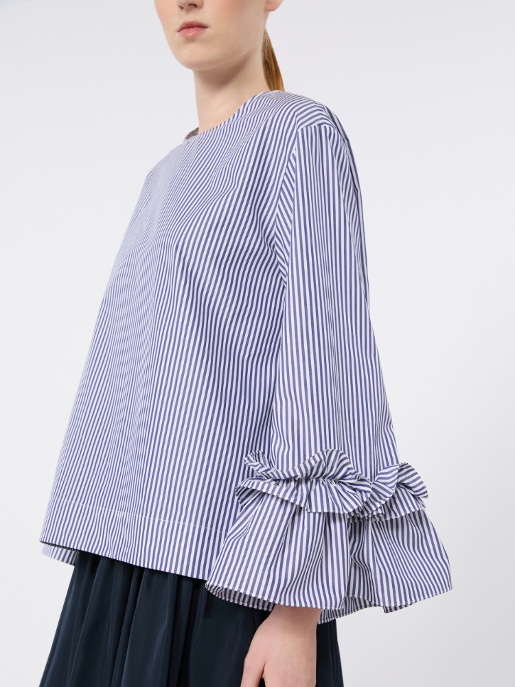 Poplin blouse with ruffles and flounces - LIGHT BLUE - 4