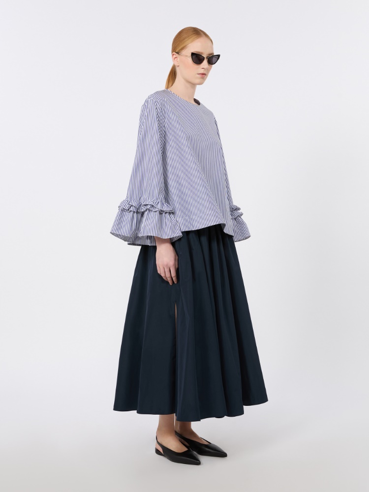 Poplin blouse with ruffles and flounces - LIGHT BLUE - 1