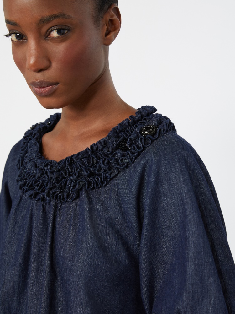 Cotton denim blouse - MIDNIGHTBLUE - 4