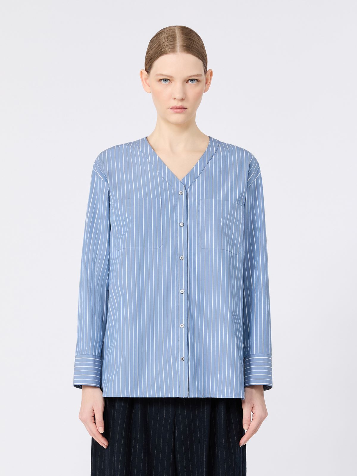 Striped cotton poplin shirt - LIGHT BLUE - Max Mara - 2