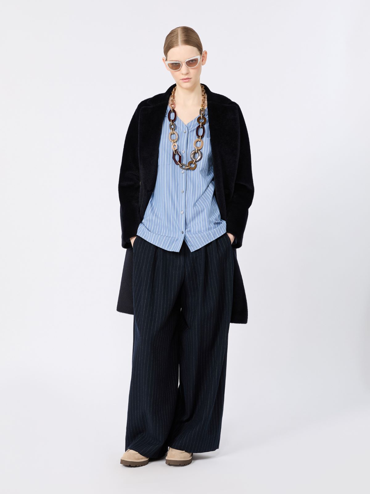 Striped cotton poplin shirt - LIGHT BLUE