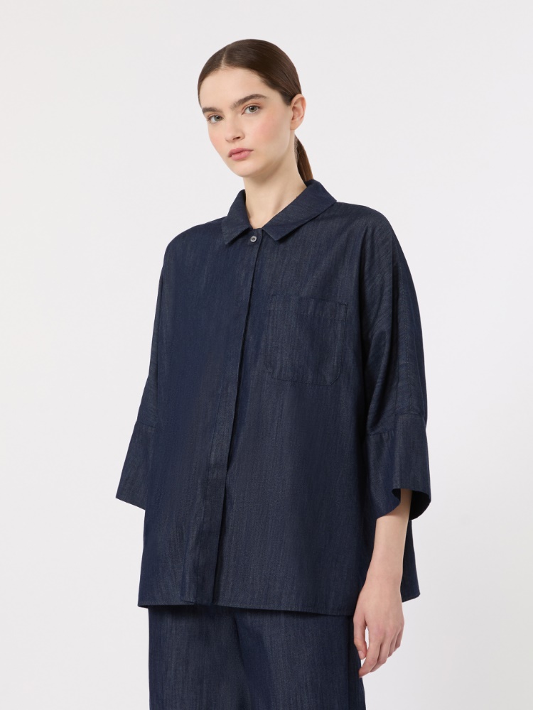 Wide cotton denim shirt - MIDNIGHTBLUE - 2