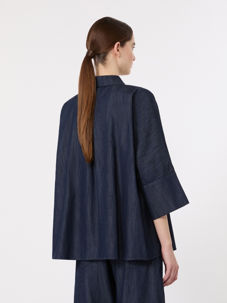 Wide cotton denim shirt - MIDNIGHTBLUE - 3