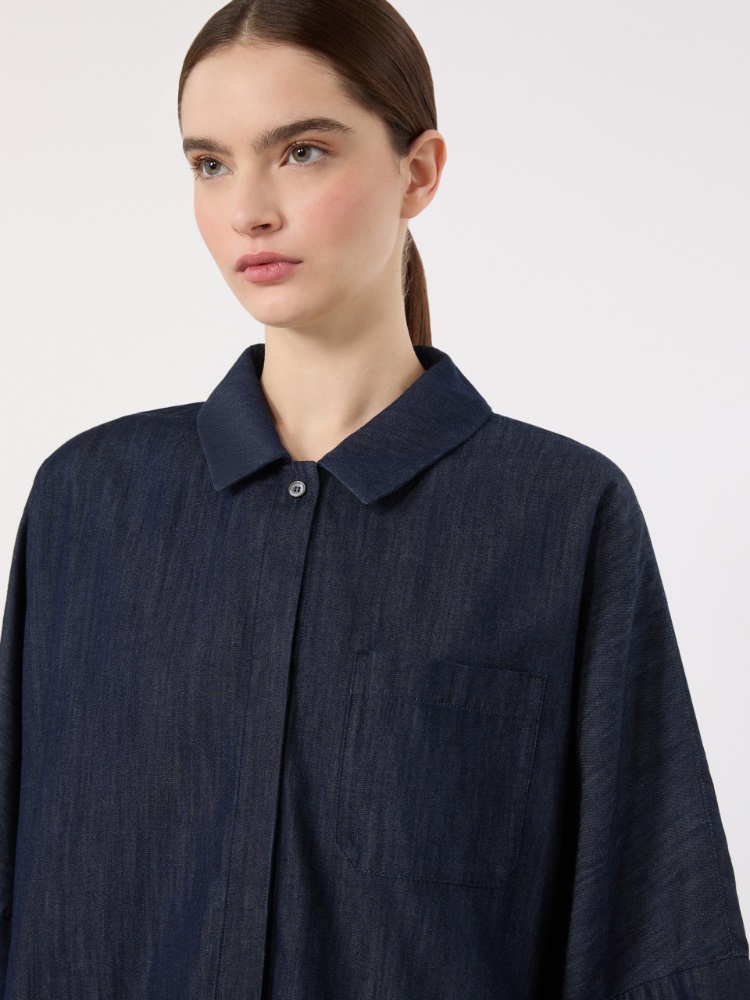 Wide cotton denim shirt - MIDNIGHTBLUE - 4