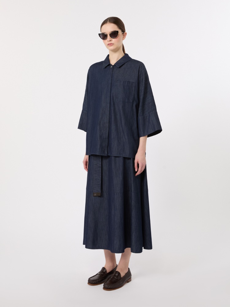 Wide cotton denim shirt - MIDNIGHTBLUE