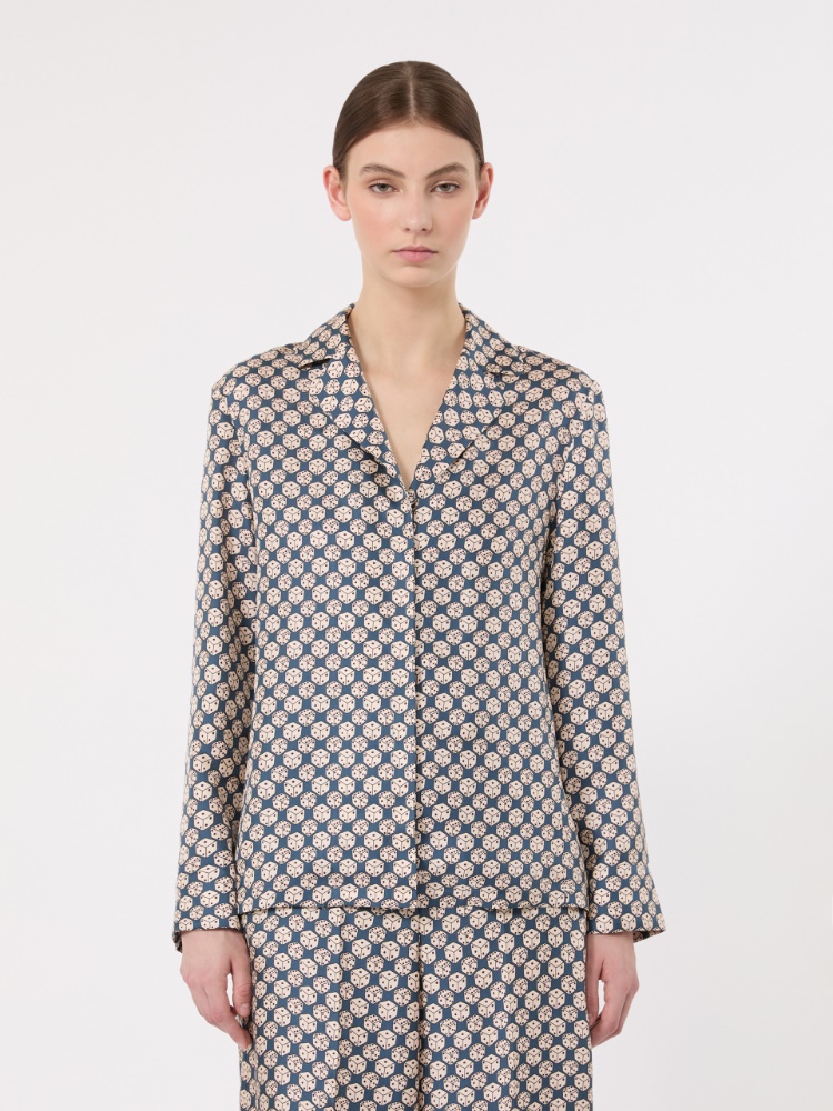 Printed silk pyjama-style shirt - NAVY - 2