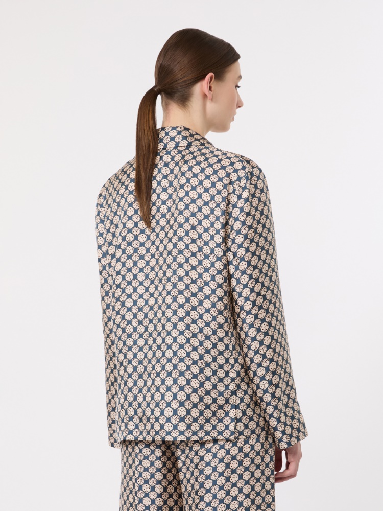 Printed silk pyjama-style shirt - NAVY - 3