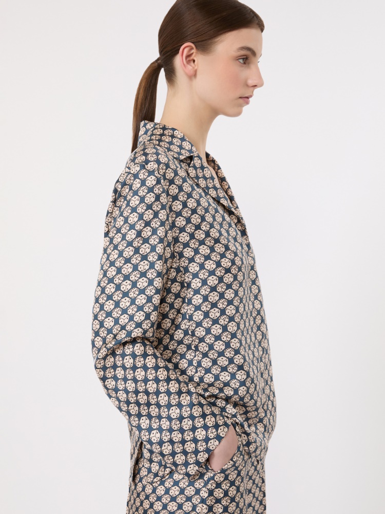 Printed silk pyjama-style shirt - NAVY - 4