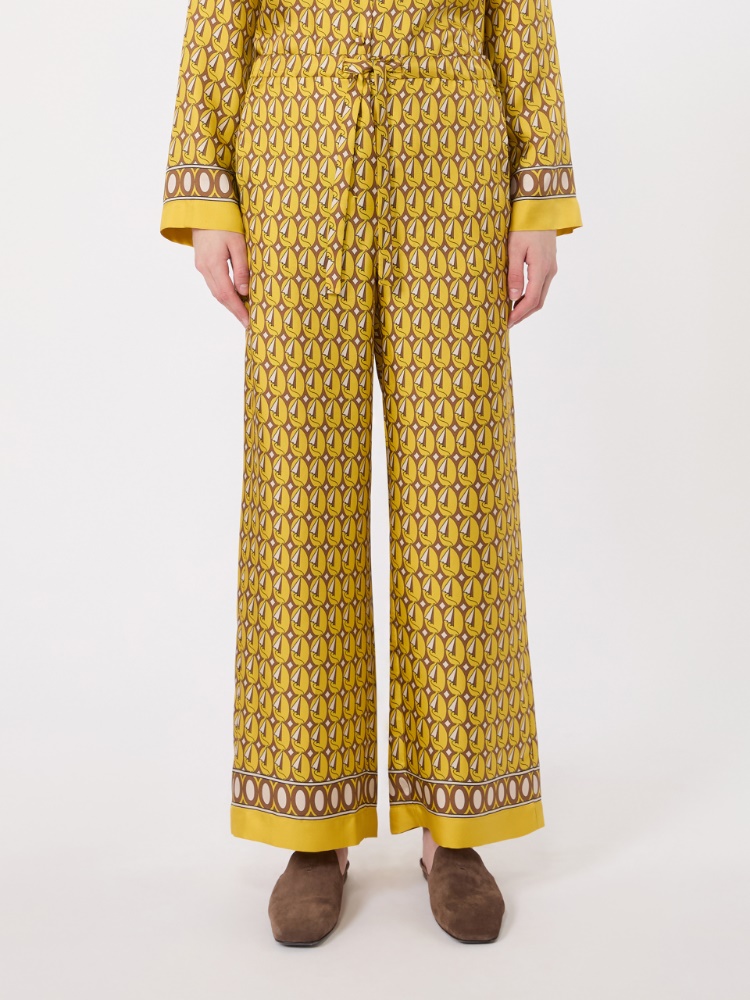 Printed silk twill trousers with drawstring - YELLOW - 2