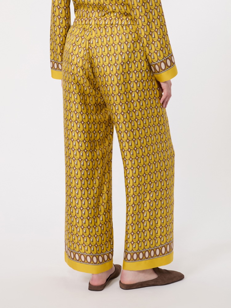 Printed silk twill trousers with drawstring - YELLOW - 3