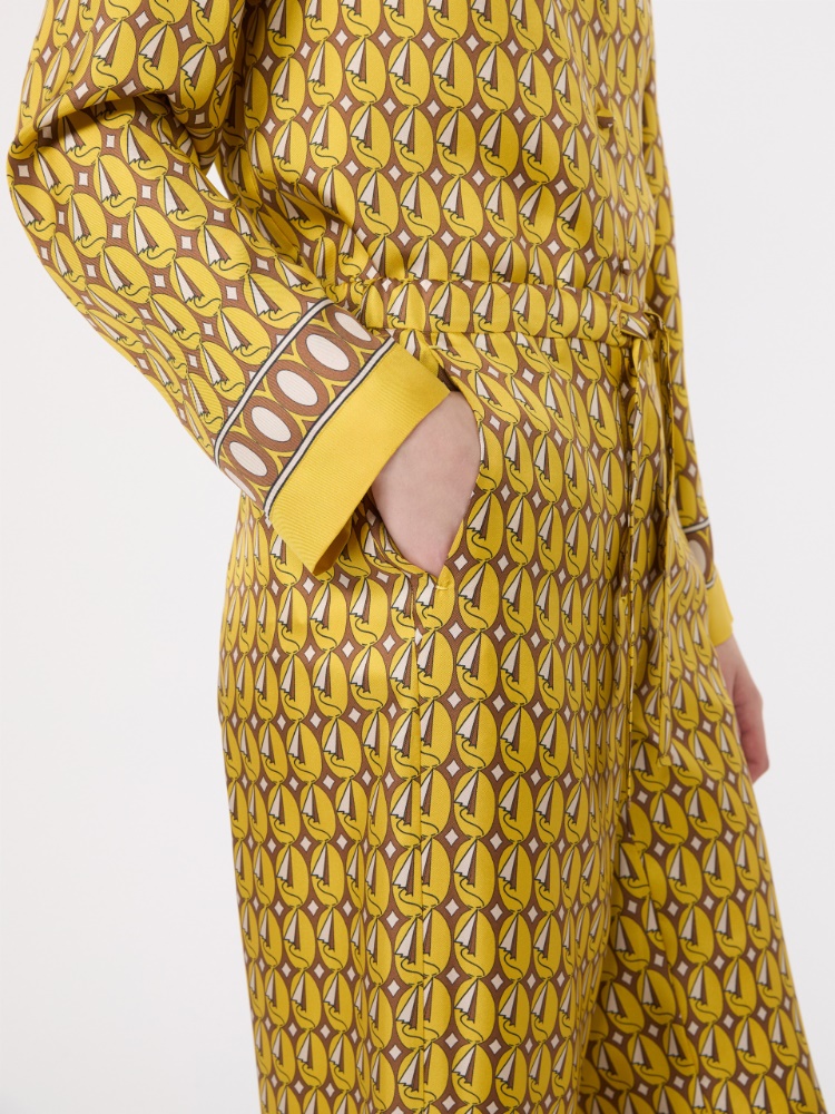 Printed silk twill trousers with drawstring - YELLOW - 4