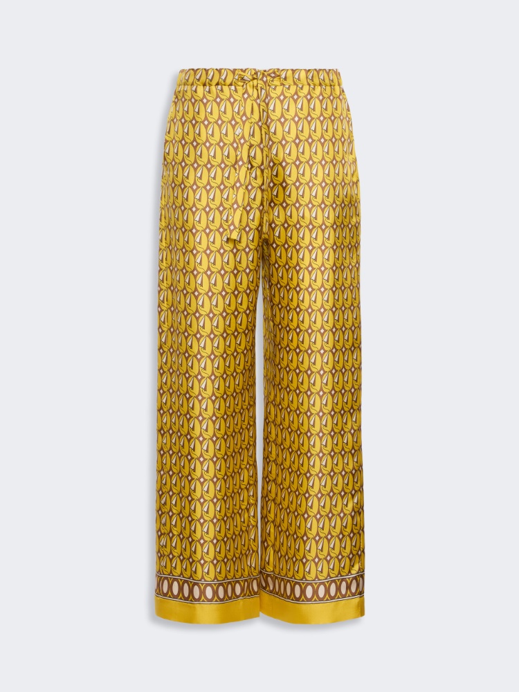 Printed silk twill trousers with drawstring - YELLOW
