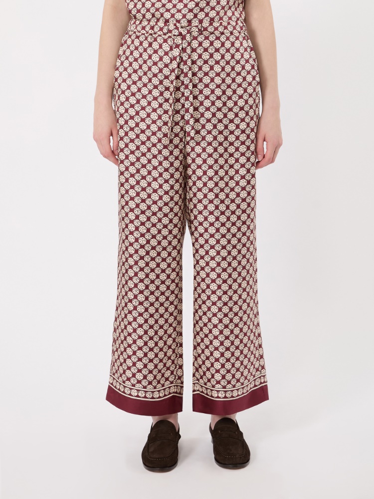 Printed silk twill trousers with drawstring - BORDEAUX - 2
