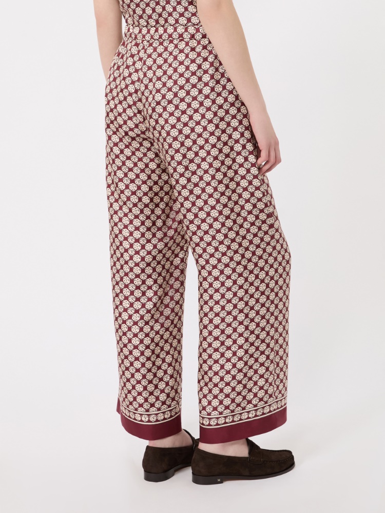 Printed silk twill trousers with drawstring - BORDEAUX - 3