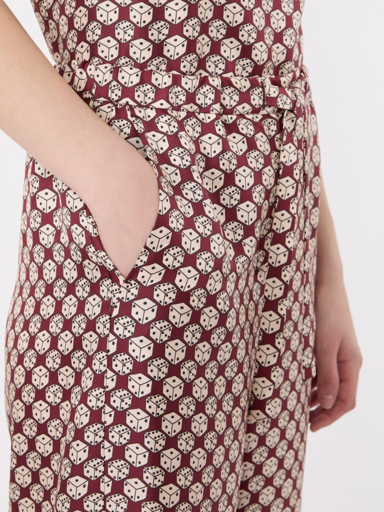 Printed silk twill trousers with drawstring - BORDEAUX - 4