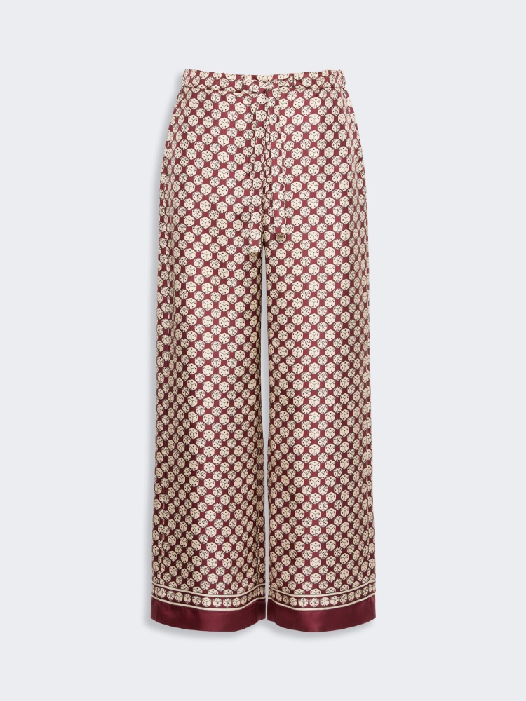 Printed silk twill trousers with drawstring - BORDEAUX - 5