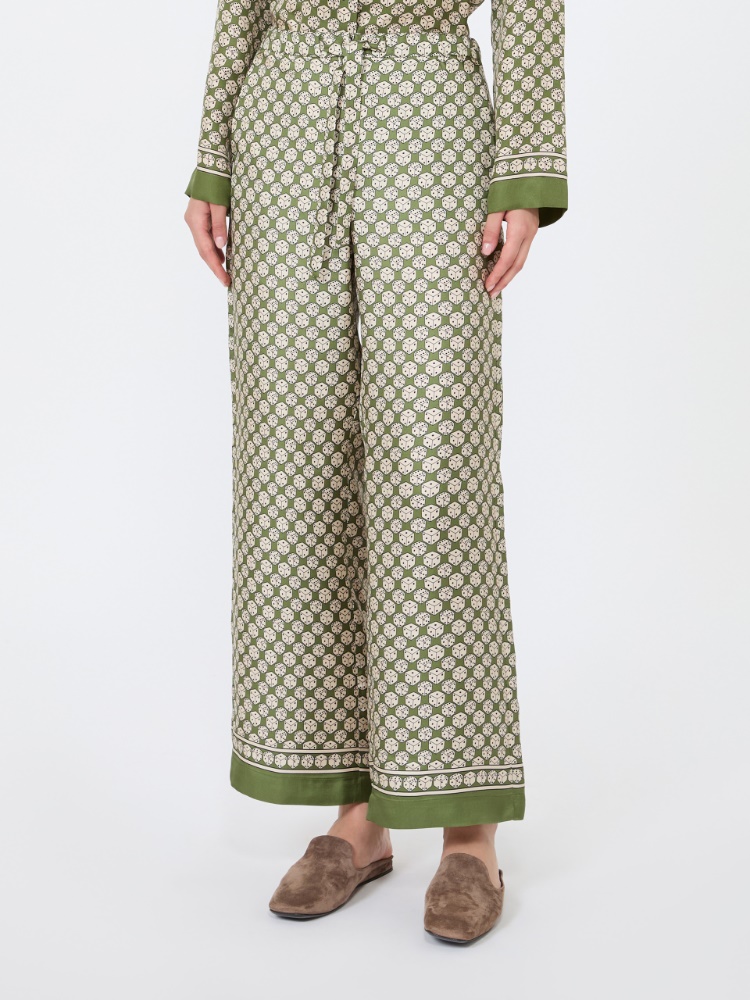 Printed silk twill trousers with drawstring - KAKI - 2