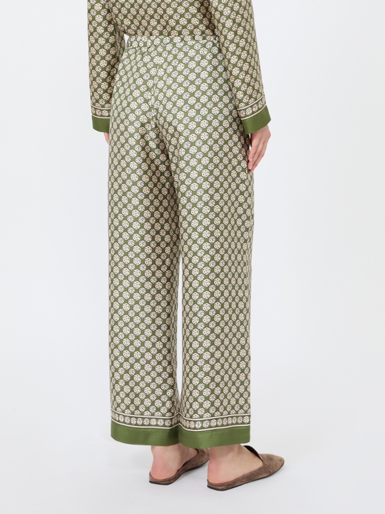 Printed silk twill trousers with drawstring - KAKI - 3
