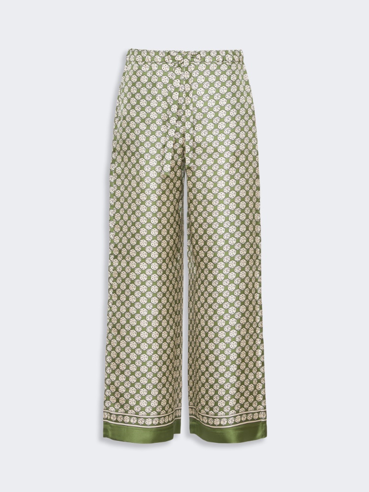 Printed silk twill trousers with drawstring - KAKI