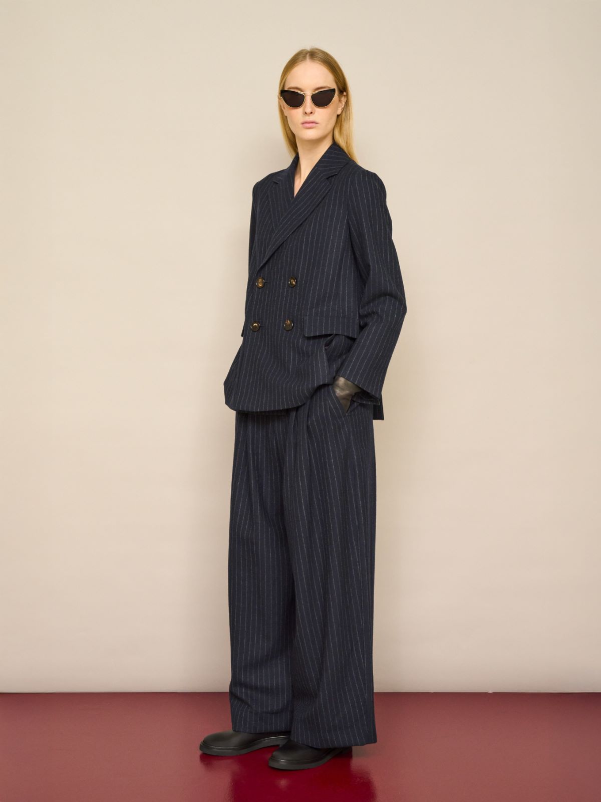 Chalk-stripe wool trousers + MIDNIGHTBLUE - Max Mara
