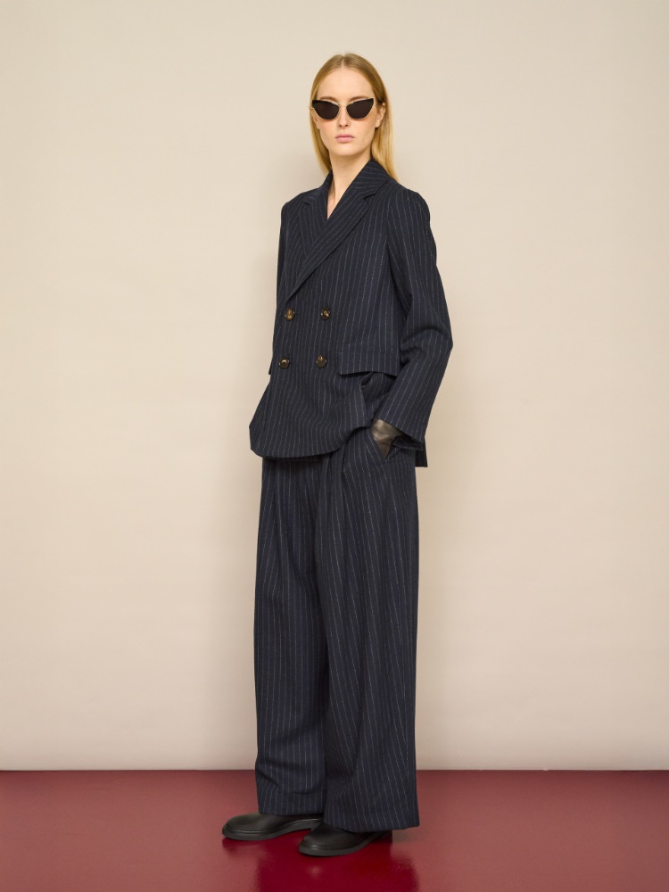 Chalk-stripe wool trousers + MIDNIGHTBLUE - Max Mara