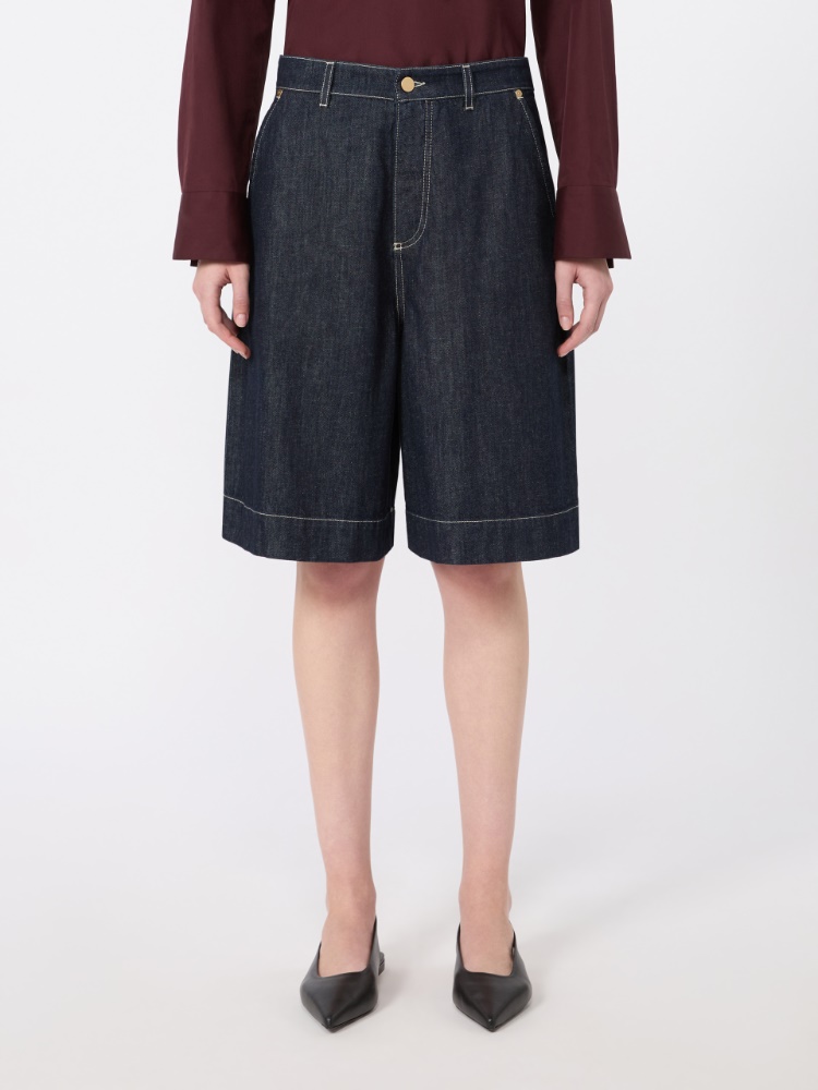 Cotton and kapok denim Bermuda shorts - ULTRAMARINE - 2
