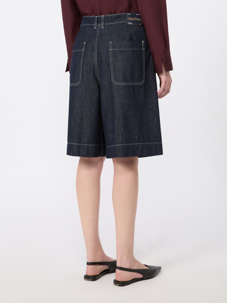 Cotton and kapok denim Bermuda shorts - ULTRAMARINE - 3
