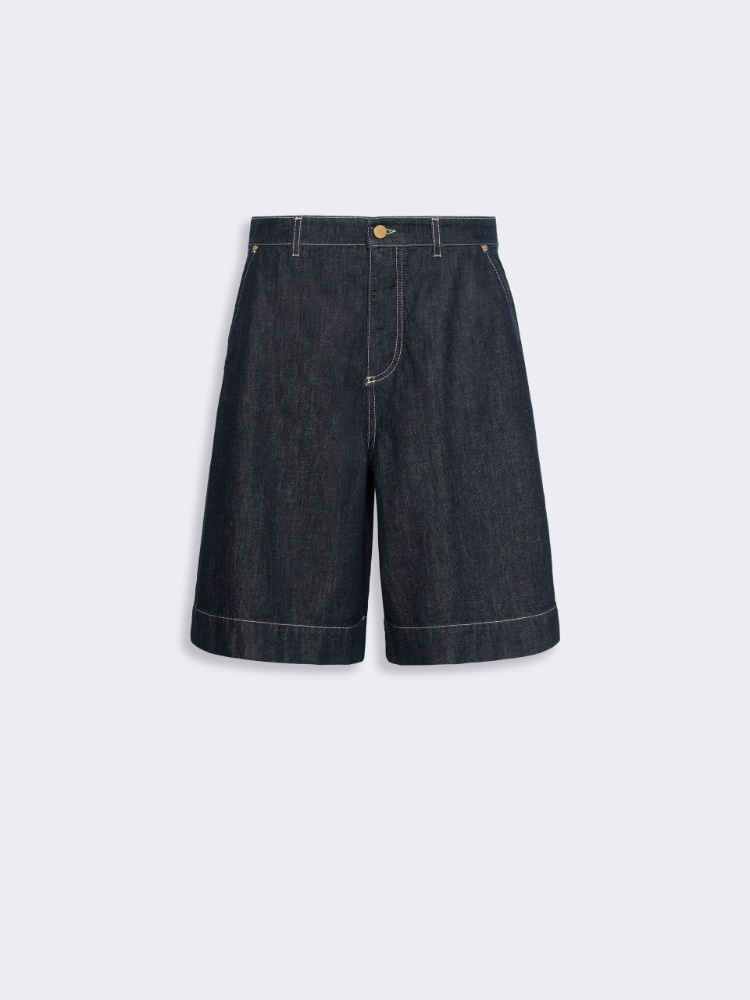 Cotton and kapok denim Bermuda shorts - ULTRAMARINE - 5