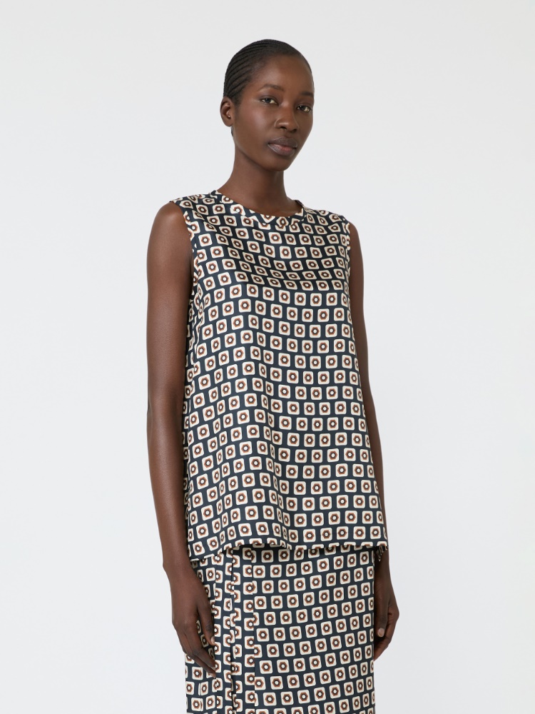Printed silk twill top - ULTRAMARINE - 2