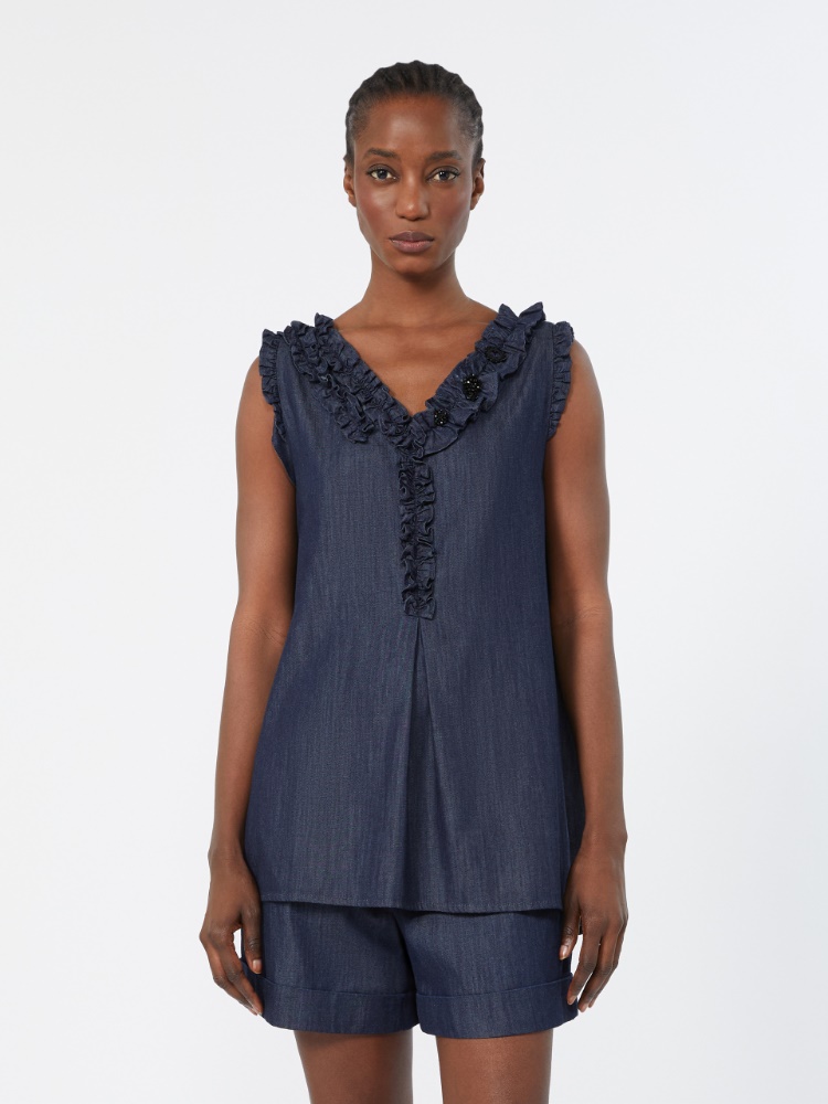 Sleeveless cotton denim top - MIDNIGHTBLUE - 2