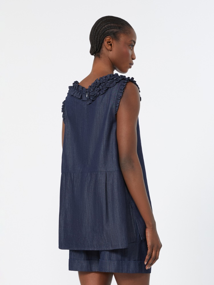 Sleeveless cotton denim top - MIDNIGHTBLUE - 3