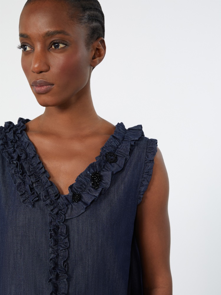 Sleeveless cotton denim top - MIDNIGHTBLUE - 4