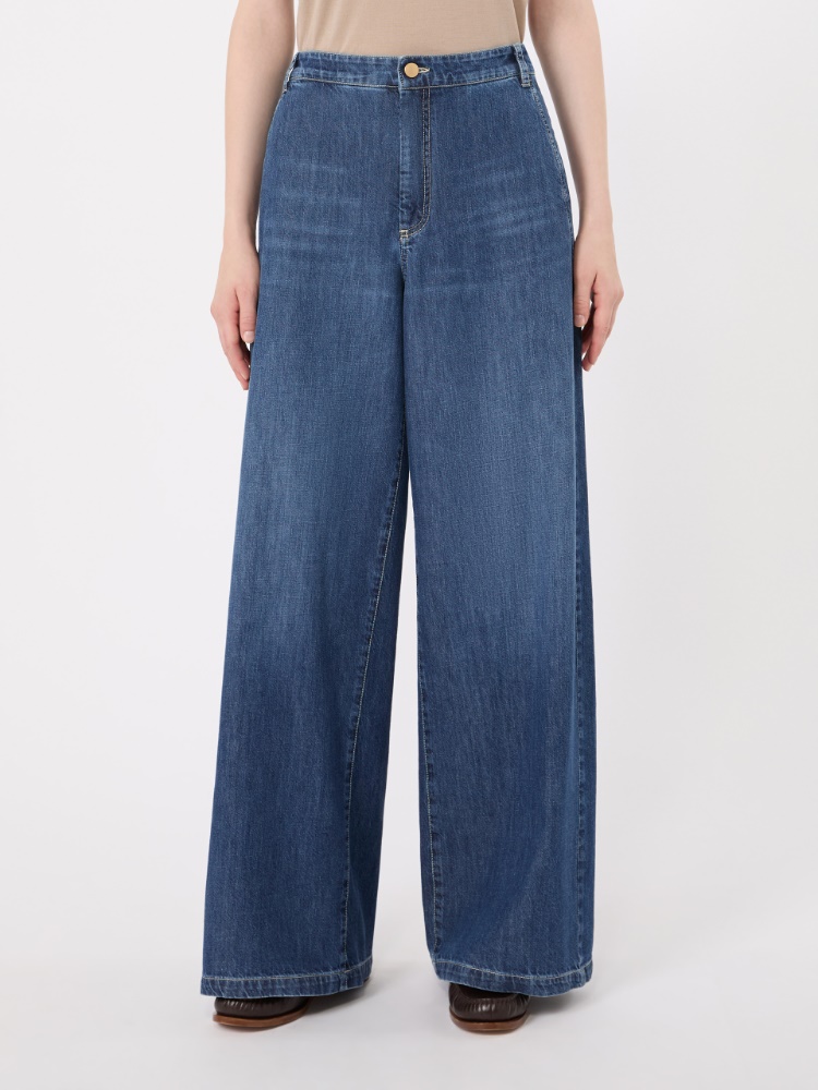 Straight leg cotton denim trousers - CHINA BLUE - 2