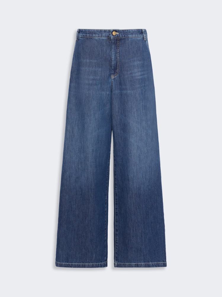 Straight leg cotton denim trousers - CHINA BLUE