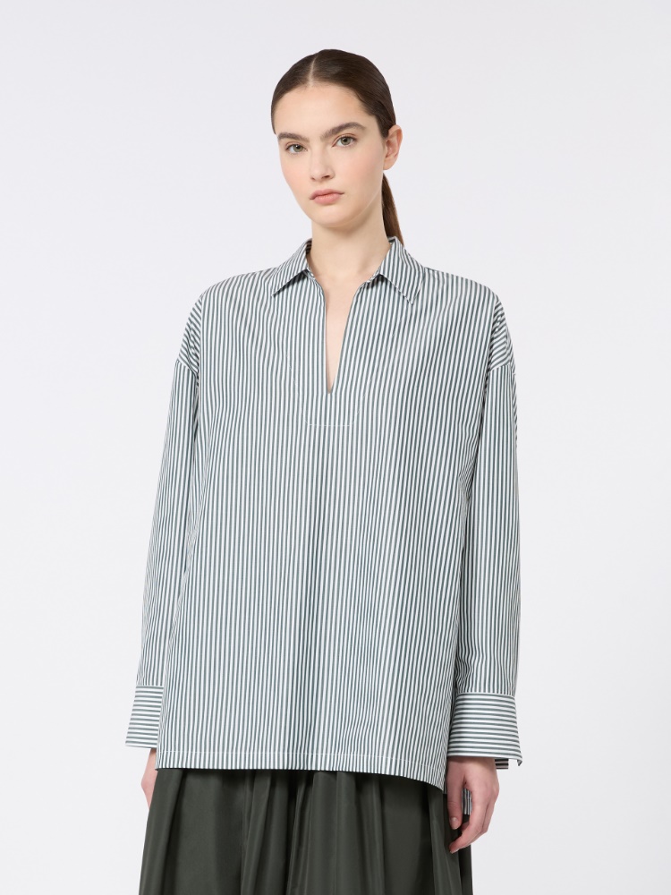 Cotton poplin blouse - DARK GREEN - 2