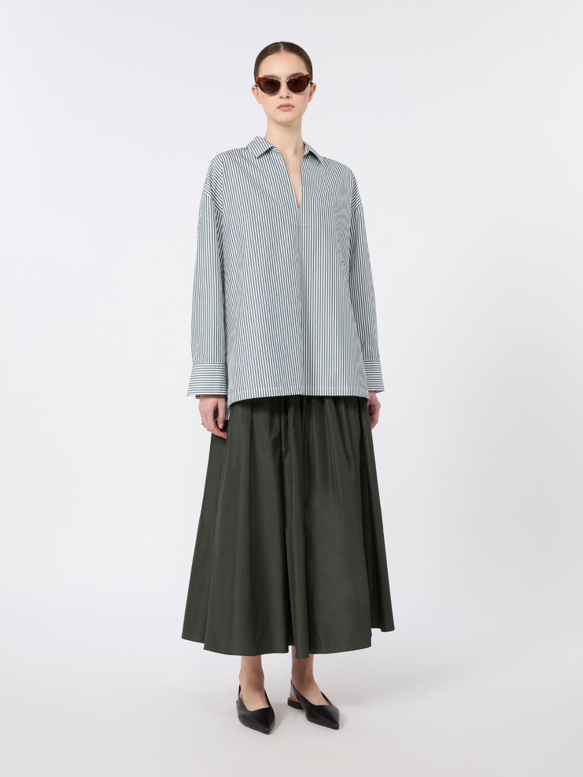 Cotton poplin blouse - DARK GREEN