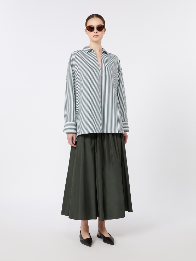 Cotton poplin blouse - DARK GREEN - 1