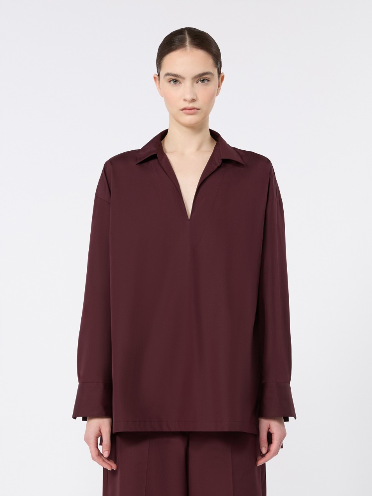 Cotton poplin blouse - DARK RED - 2